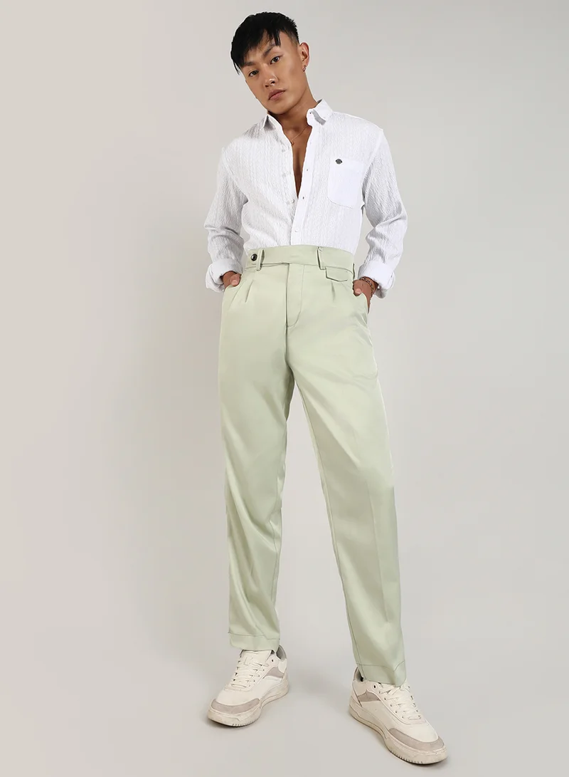 CAHOOT  Men's Pale Green Solid Tailored Trousers For Casual Wear | Tailored Fit | 4 Pockets | Button Closure | Trousers Crafted With Comfort Fit For Everyday Wear for Men | Best Price UAE